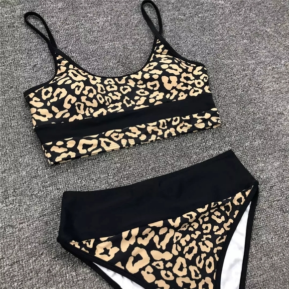 New Golden Leopard Highwaisted Bikini Set Swimsuit - Picture 7 of 7